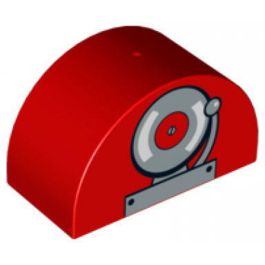red duplo brick 2 x 4 x 2 slope curved double with fire alarm bell pattern