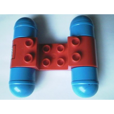 red duplo car base with blue wheels with lego logo pattern