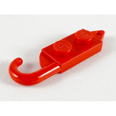 red hook plate modified 1 x 2 with crane hook left