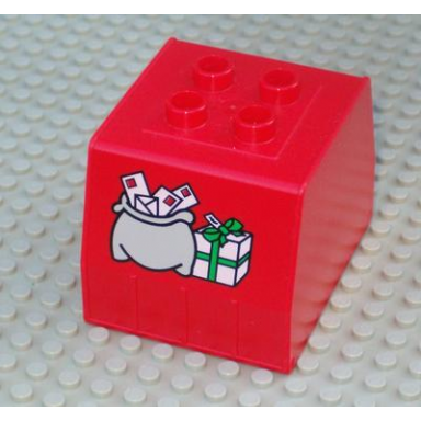 red duplo train freight container with mail bag and box pattern