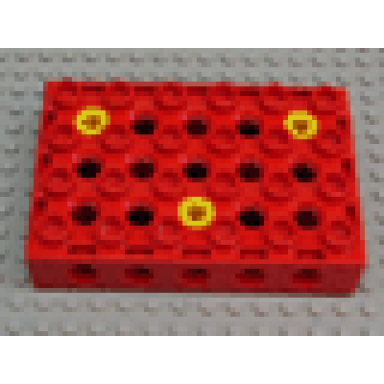 red duplo toolo brick 4 x 6 with holes on sides and top and 3 screws in top