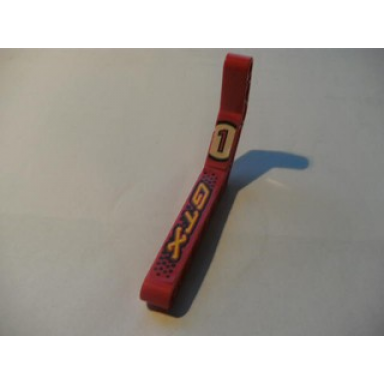 red technic liftarm modified bent thick 1 x 11.5 double with gtx and 1 pattern right stickers - set 8237