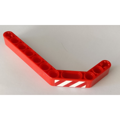 red technic liftarm modified bent thick 1 x 11.5 double with red and white danger stripes pattern model left side sticker - set 42082