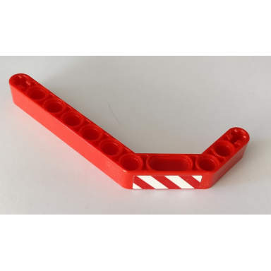 red technic liftarm modified bent thick 1 x 11.5 double with red and white danger stripes pattern model right side sticker - set 42082