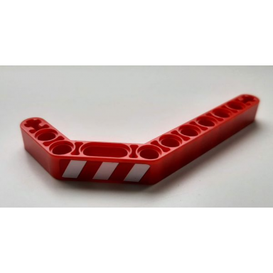 red technic liftarm modified bent thick 1 x 11.5 double with red and white danger stripes pattern model left side sticker - set 8294