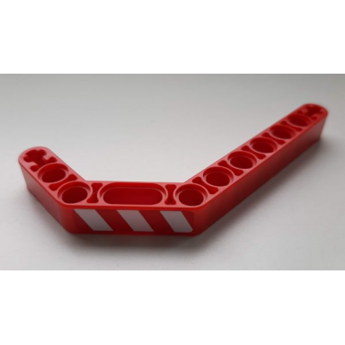 red technic liftarm modified bent thick 1 x 11.5 double with red and white danger stripes pattern model right side sticker - set 8294