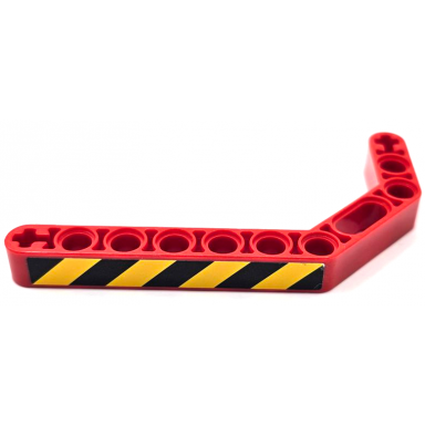 red technic liftarm modified bent thick 1 x 11.5 double with black and yellow danger stripes pattern model left side sticker - set 42070