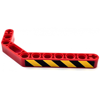 red technic liftarm modified bent thick 1 x 11.5 double with black and yellow danger stripes pattern model right side sticker - set 42070