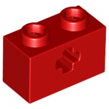 red technic brick 1 x 2 with axle hole