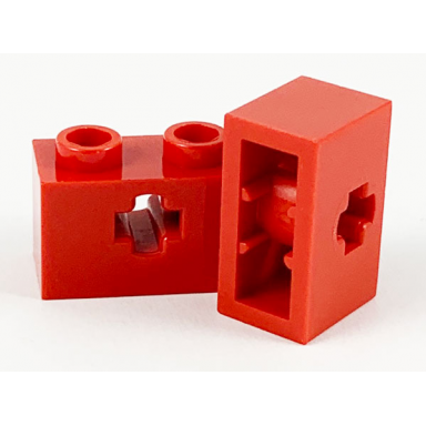 red technic brick 1 x 2 with axle hole and inside side supports
