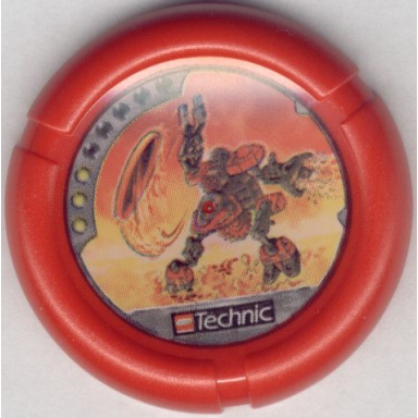 throwing disk with throwbot torch slizer fire 3 pips lego technic logo and robot throwing disk pattern