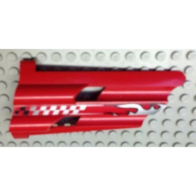 red technic panel fairing 3 large long large holes side a with silver flames and fading checkered pattern sticker - set 8279