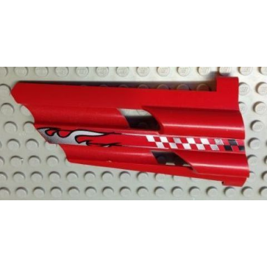 red technic panel fairing 4 large long large holes side b with silver flame and fading checkered pattern sticker - set 8279