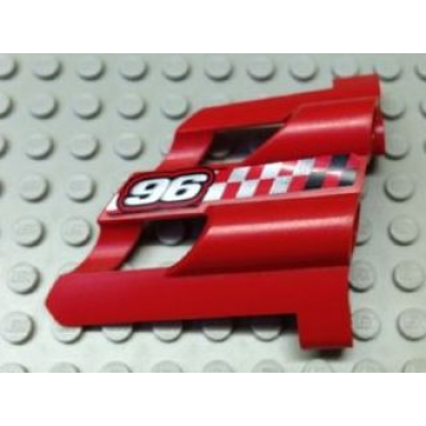 red technic panel fairing 1 large short large holes side a with silver 96 pattern sticker - set 8279