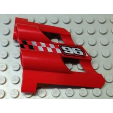 red technic panel fairing 2 large short large holes side b with silver 96 pattern sticker - set 8279