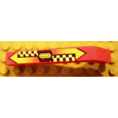 red technic liftarm modified bent thick 1 x 9 7 - 3 with 1 arrows and checkered pattern sticker - set 8241