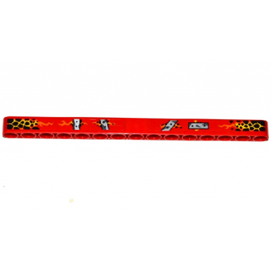 red technic liftarm thick 1 x 15 with cracks lava and bolted metal plates pattern stickers - set 70321