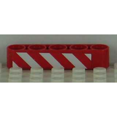 red technic liftarm thick 1 x 5 with red and white danger stripes pattern model right side sticker - set 8109
