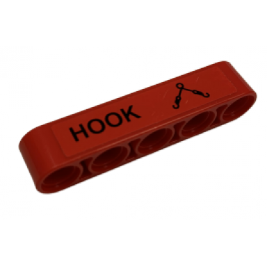 red technic liftarm thick 1 x 5 with lifting hook and hook pattern sticker - set 9396