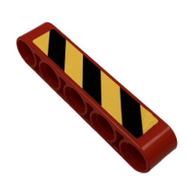 red technic liftarm thick 1 x 5 with black and yellow danger stripes pattern sticker - set 9396