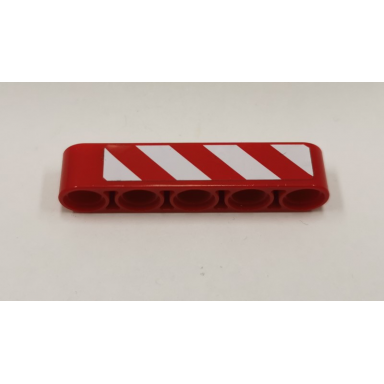 red technic liftarm thick 1 x 5 with red and white danger stripes pattern model left side sticker - set 9395