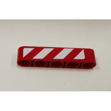 red technic liftarm thick 1 x 5 with red and white danger stripes pattern model right side sticker - set 9395
