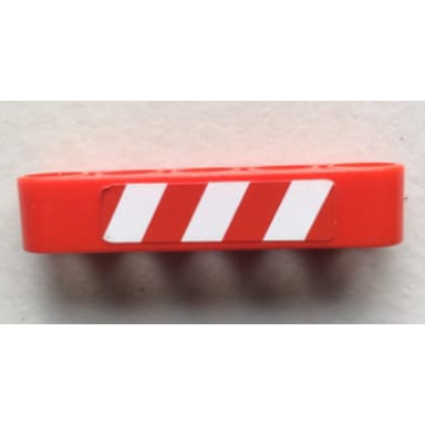 red technic liftarm thick 1 x 5 with red and white danger stripes pattern model left side sticker - set 8294