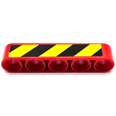 red technic liftarm thick 1 x 5 with black and yellow danger stripes pattern model left side sticker - set 42070