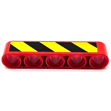 red technic liftarm thick 1 x 5 with black and yellow danger stripes pattern model right side sticker - set 42070