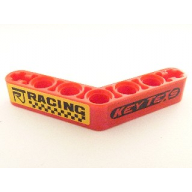 red technic liftarm modified bent thick 1 x 7 4 - 4 with racing and key texs pattern stickers - sets 8041 42041
