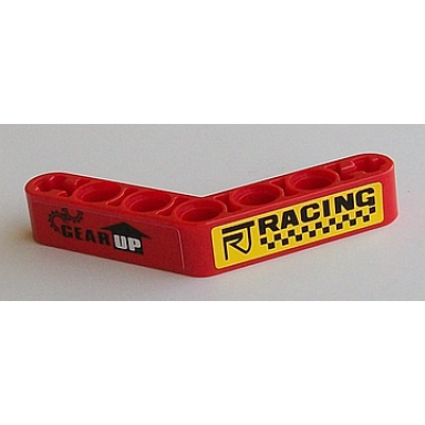 red technic liftarm modified bent thick 1 x 7 4 - 4 with gear up and racing pattern stickers - sets 8041 42041