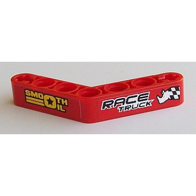 red technic liftarm modified bent thick 1 x 7 4 - 4 with smooth oil and race truck pattern stickers - set 42041