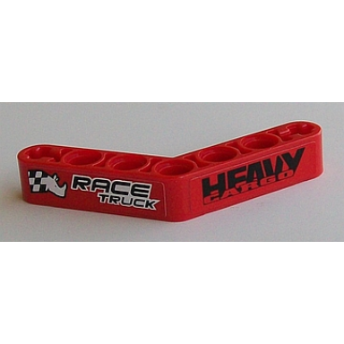 red technic liftarm modified bent thick 1 x 7 4 - 4 with race truck and heavy cargo pattern stickers - set 42041