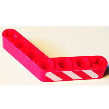 red technic liftarm modified bent thick 1 x 7 4 - 4 with red and white danger stripes pattern model left side sticker - set 8071