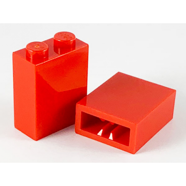 red brick 1 x 2 x 2 with inside axle holder