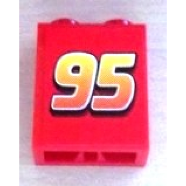 red brick 1 x 2 x 2 with inside axle holder with 95 pattern sticker - set 8486