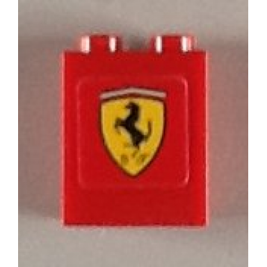 red brick 1 x 2 x 2 with inside axle holder with ferrari logo pattern sticker - set 8654
