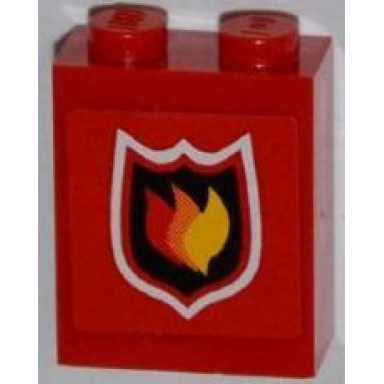 red brick 1 x 2 x 2 with inside axle holder with fire logo badge small pattern sticker - set 7213