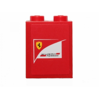 red brick 1 x 2 x 2 with inside stud holder with scuderia ferrari logo pattern sticker - set 30191