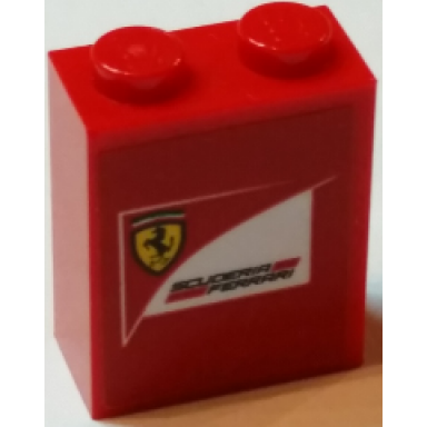 red brick 1 x 2 x 2 with inside stud holder with scuderia ferrari logo with black outlined ferrari logo pattern sticker - set 75913
