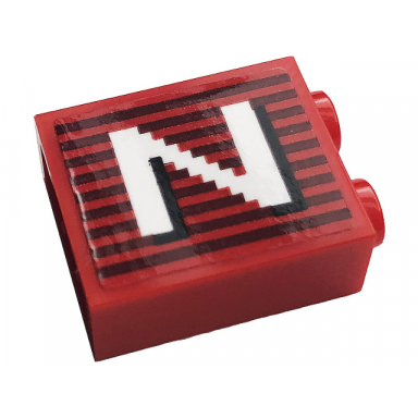 red brick 1 x 2 x 2 with inside stud holder with gray stripes and white capital letter n pattern model right side sticker - set 10272