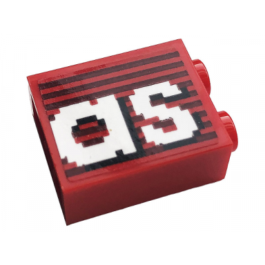 red brick 1 x 2 x 2 with inside stud holder with gray stripes and white as pattern sticker - set 10272