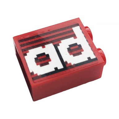 red brick 1 x 2 x 2 with inside stud holder with gray stripes and white ad pattern sticker - set 10272