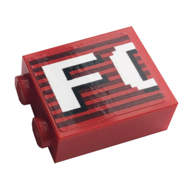 red brick 1 x 2 x 2 with inside stud holder with gray stripes and white fo pattern sticker - set 10272