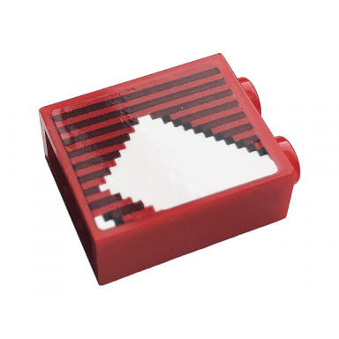 red brick 1 x 2 x 2 with inside stud holder with gray stripes and white stripe pattern sticker - set 10272