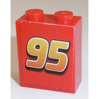 red brick 1 x 2 x 2 with inside stud holder with 95 pattern sticker - set 8486