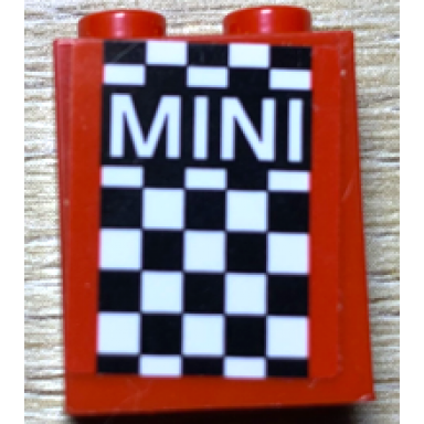 red brick 1 x 2 x 2 with inside stud holder with mini on black and white checkered background pattern sticker - set 75894