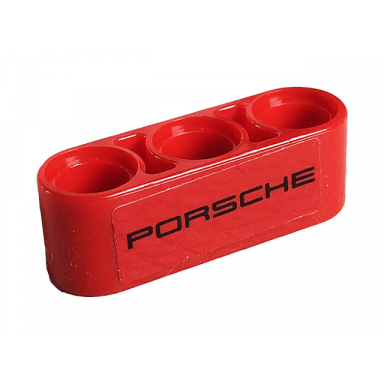 red technic liftarm thick 1 x 3 with black porsche on red background pattern sticker - set 42096