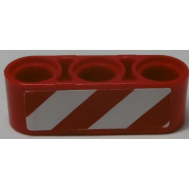 red technic liftarm thick 1 x 3 with red and white danger stripes pattern model left side sticker - set 8071