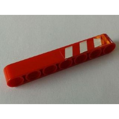 red technic liftarm thick 1 x 7 with red and 3 white danger stripes on upper half pattern model left side sticker - set 8289